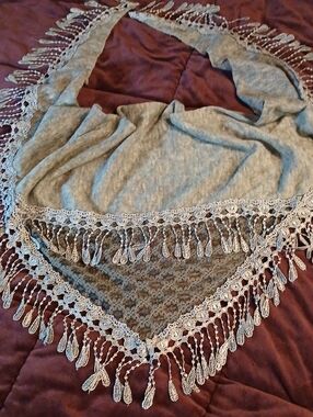 D&B Soft Gray Lace Crochet Hip,Shoulder Or Neck Shawl
